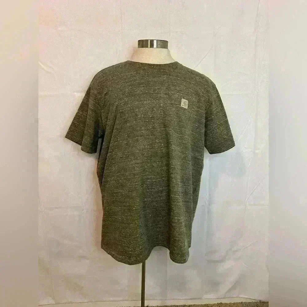 Carhartt Women's 1X Loose Fit T-Shirt Green Heather Short Sleeve‎ Logo Patch Tee